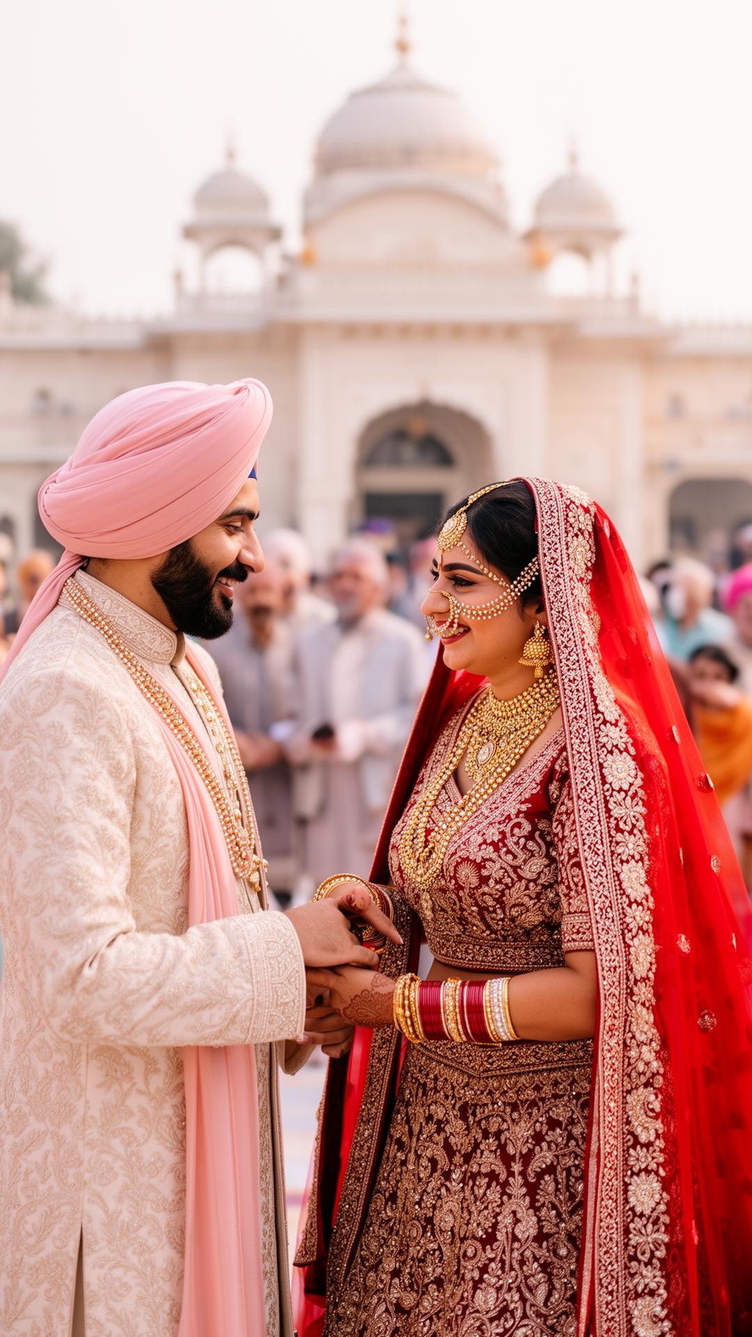 Sikh couple at gurdwara wedding